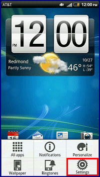 HTC Vivid Home Screen, Settings Menu